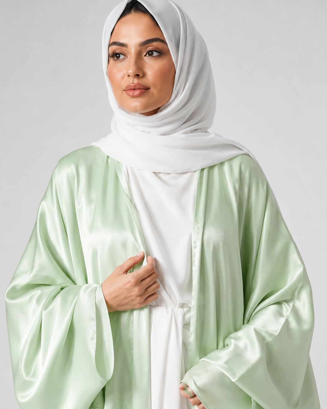 Satin Bubble Sleeve Kimono Open Abaya JILBAYA
