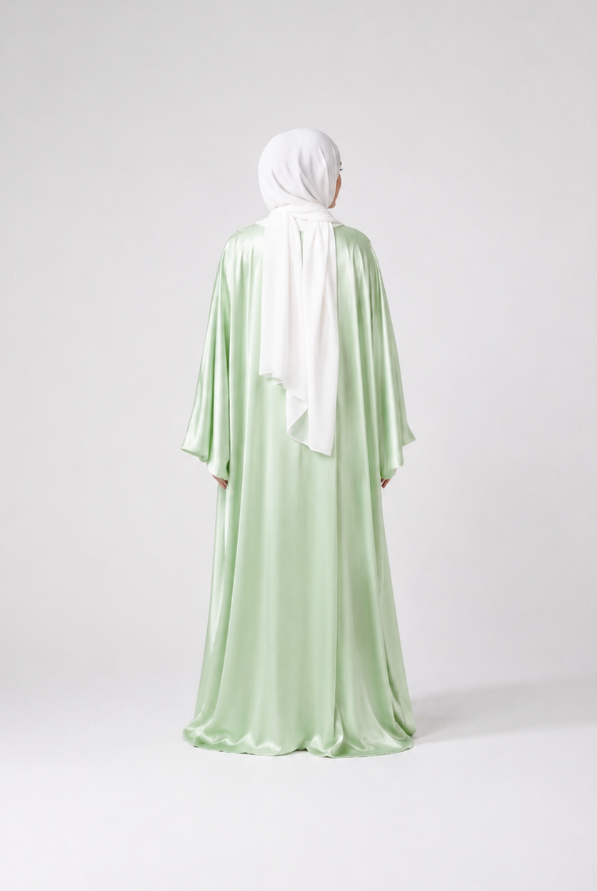 Satin Bubble Sleeve Kimono Open Abaya JILBAYA