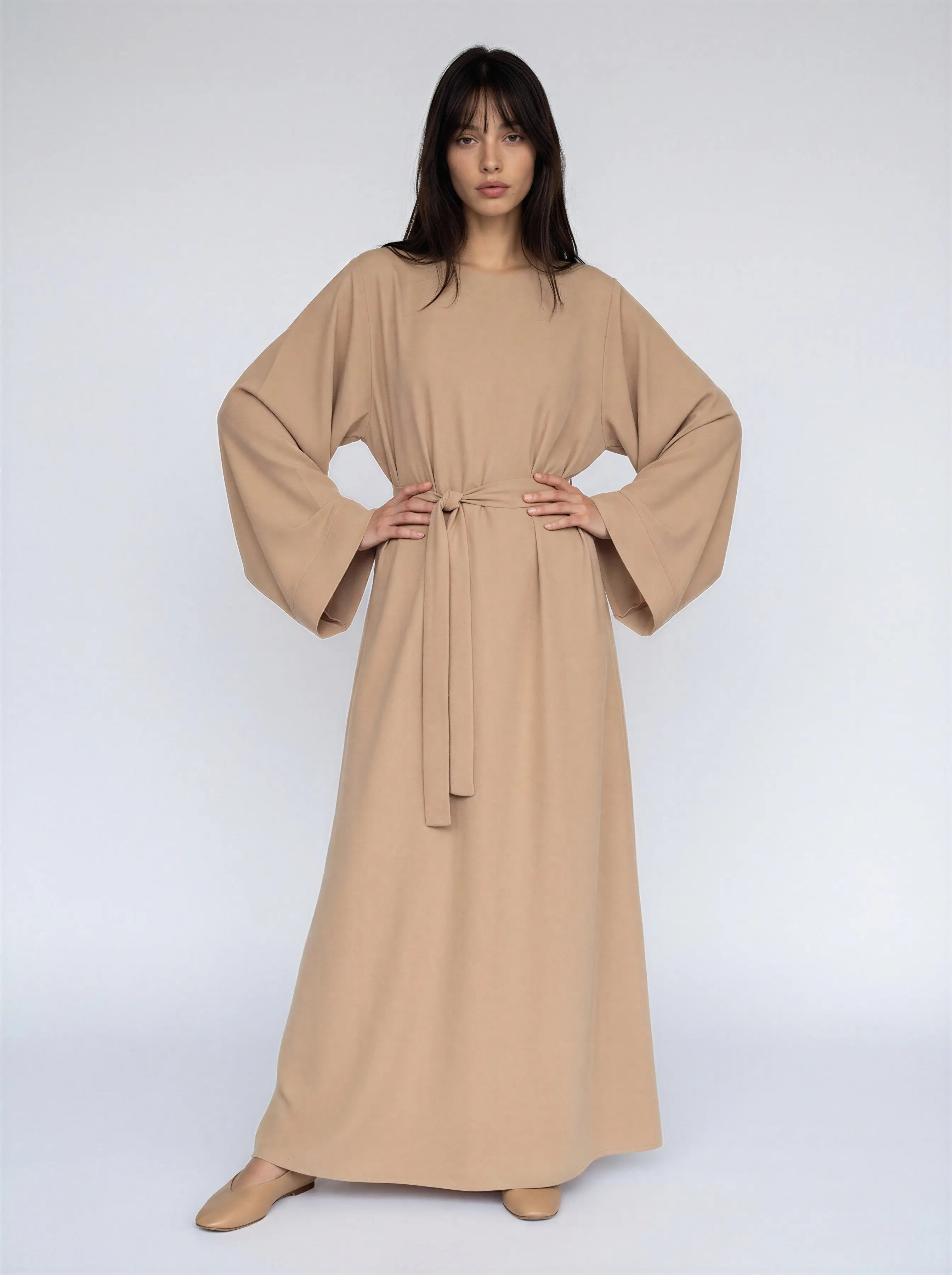 Classic Nida Abaya Dress Full Length with Belt JILBAYA