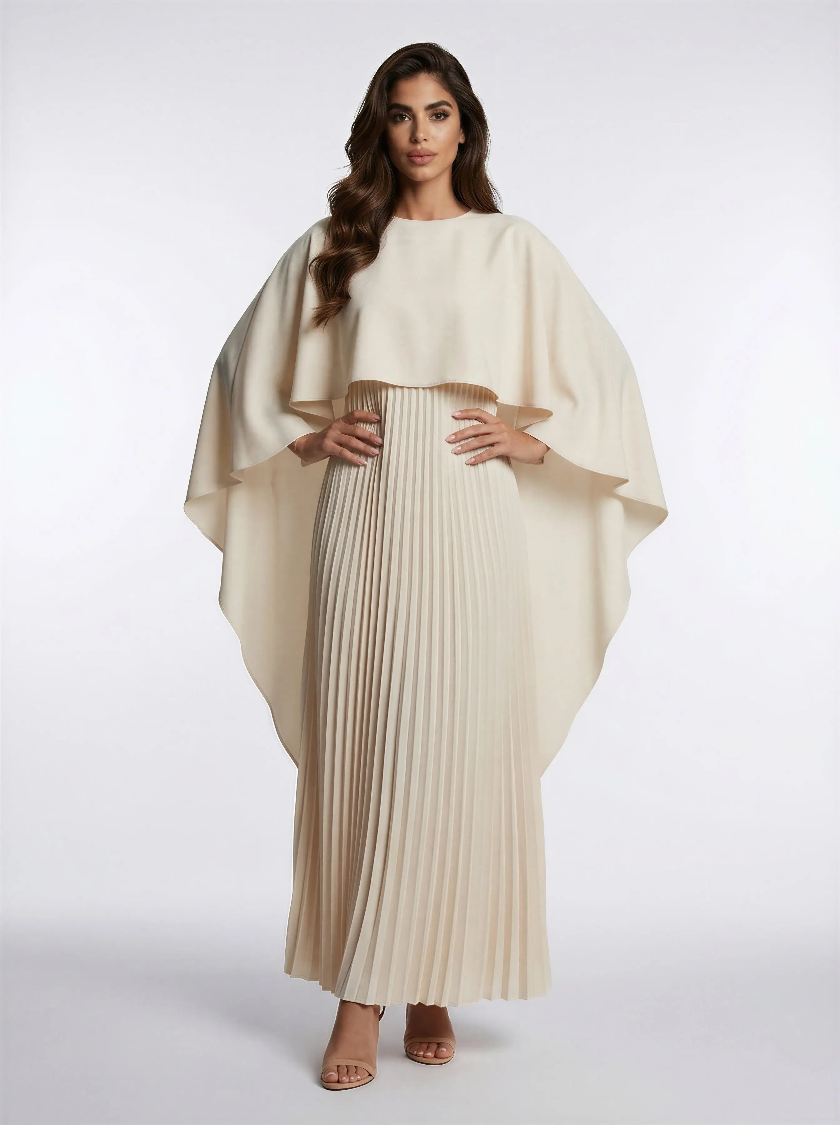 High Waist Pleated Batwing Sleeve Draped Dress JILBAYA