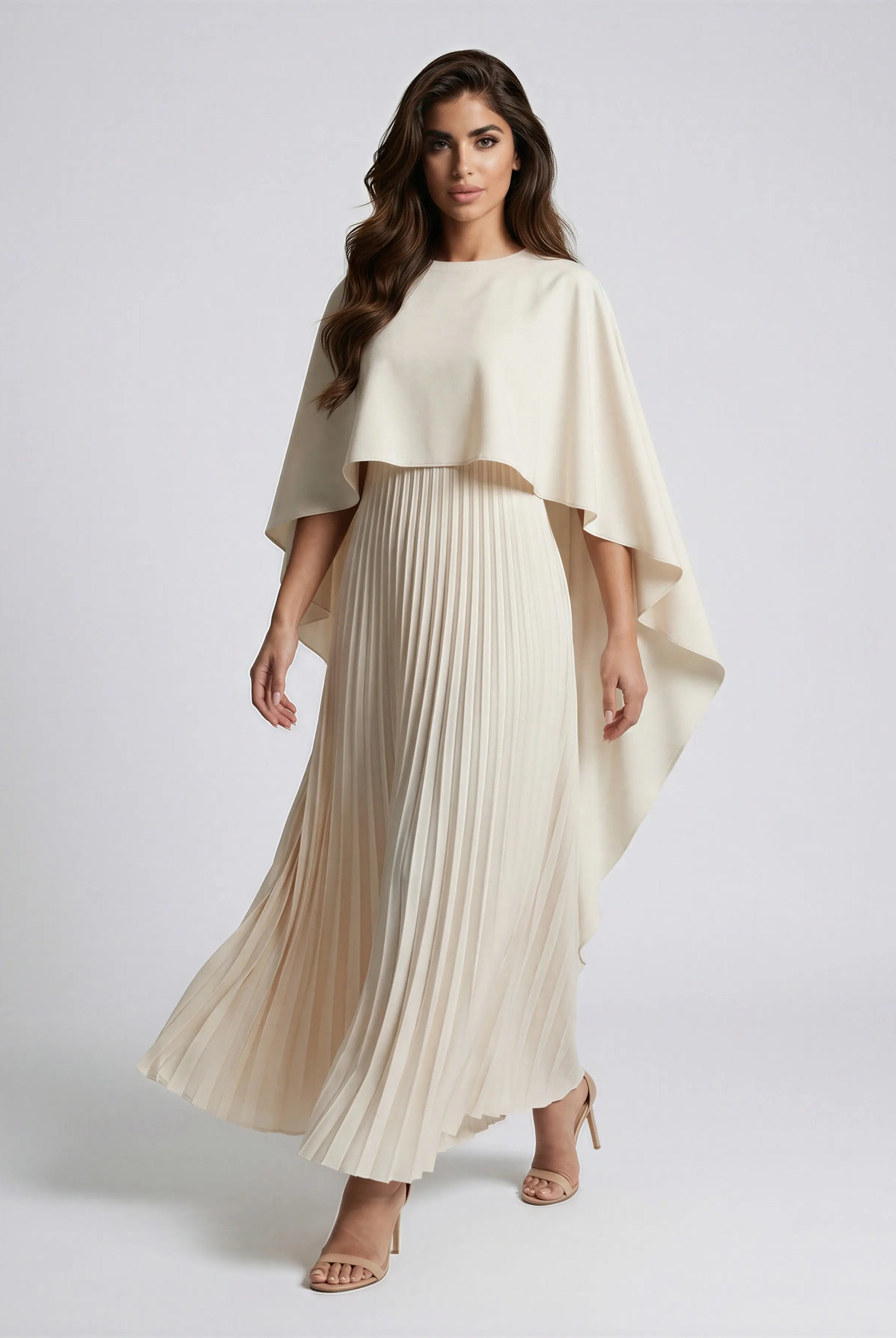 High Waist Pleated Batwing Sleeve Draped Dress JILBAYA