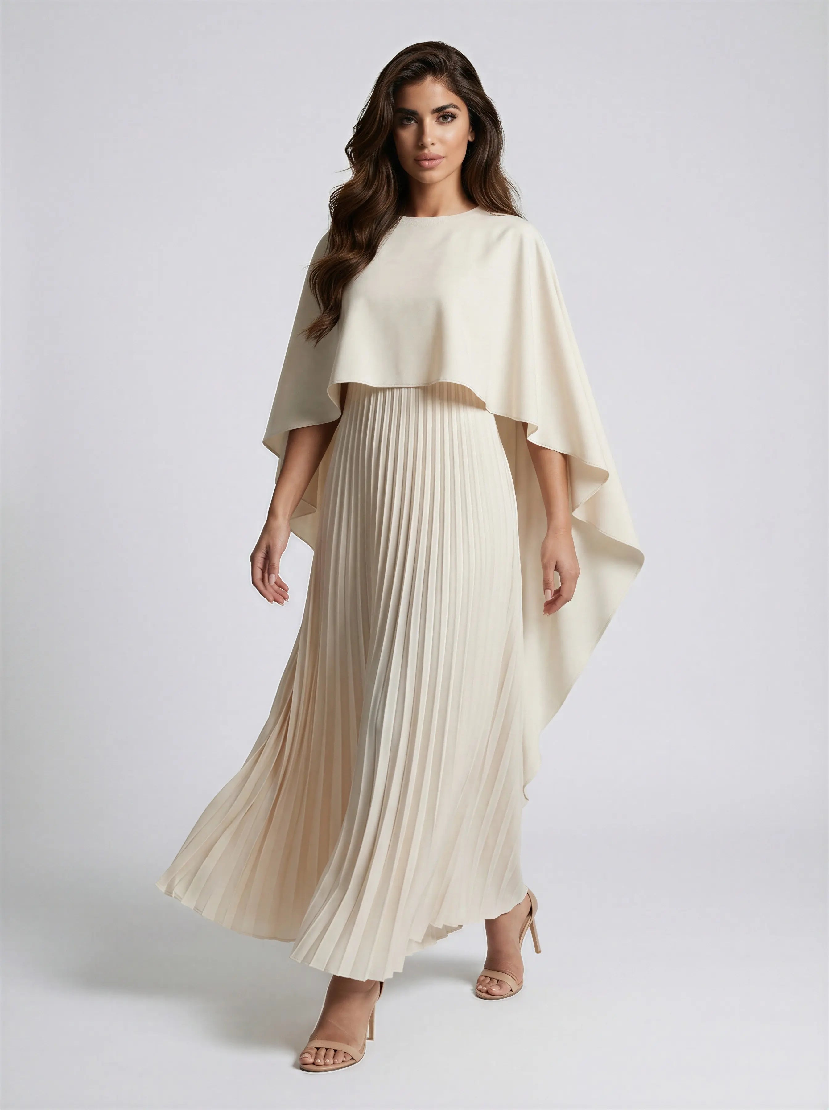 High Waist Pleated Batwing Sleeve Draped Dress JILBAYA