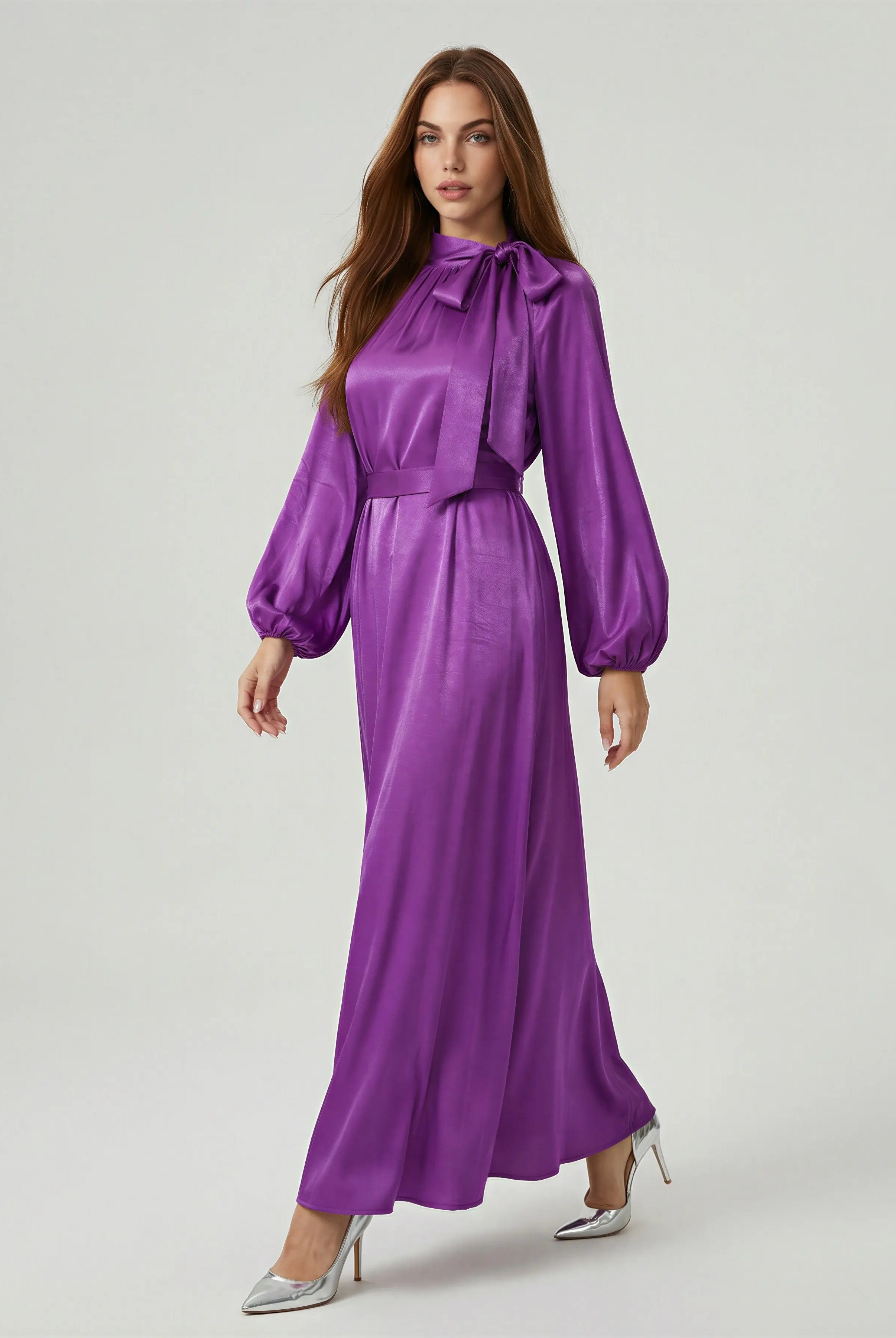 Bow Tie Neck Abaya – Puff Sleeve Ramadan Gown for Women JILBAYA