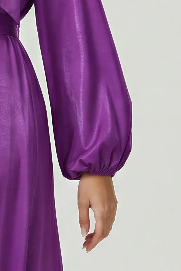 Bow Tie Neck Abaya – Puff Sleeve Ramadan Gown for Women JILBAYA