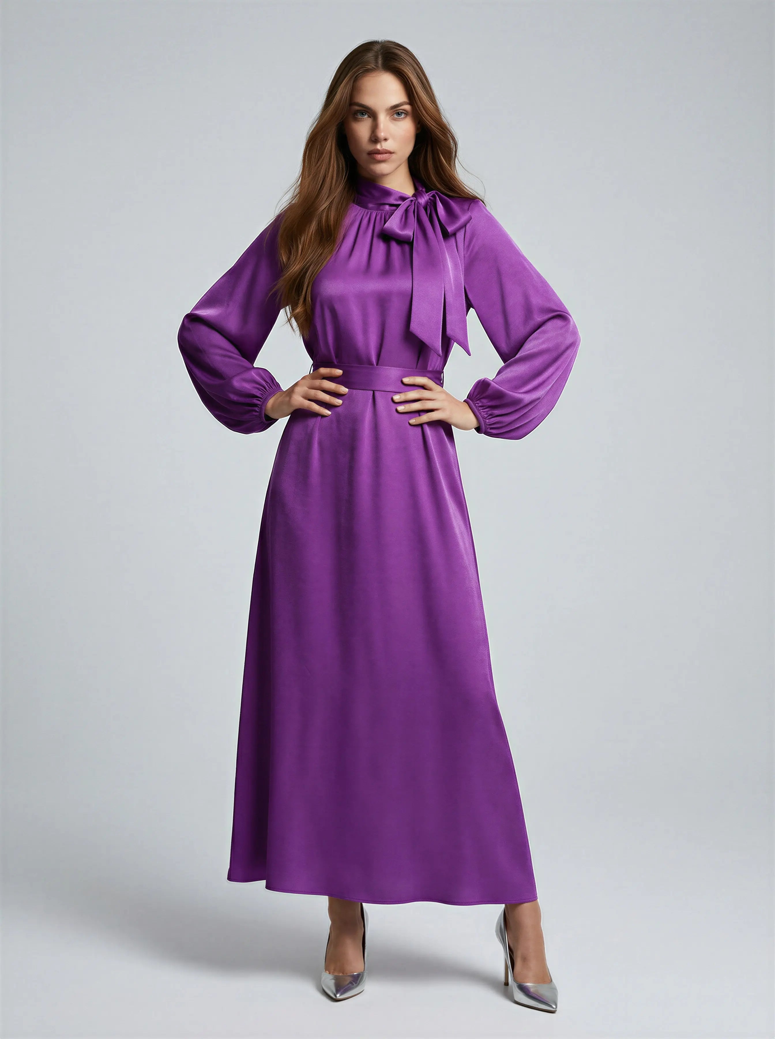 Bow Tie Neck Abaya – Puff Sleeve Ramadan Gown for Women JILBAYA