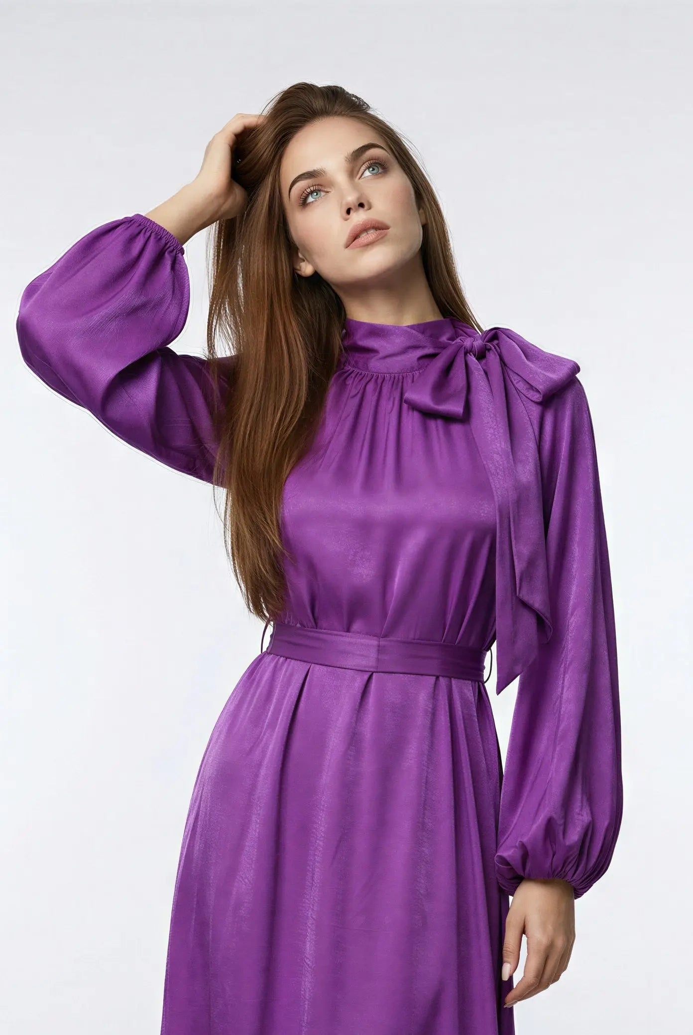 Bow Tie Neck Abaya – Puff Sleeve Ramadan Gown for Women JILBAYA