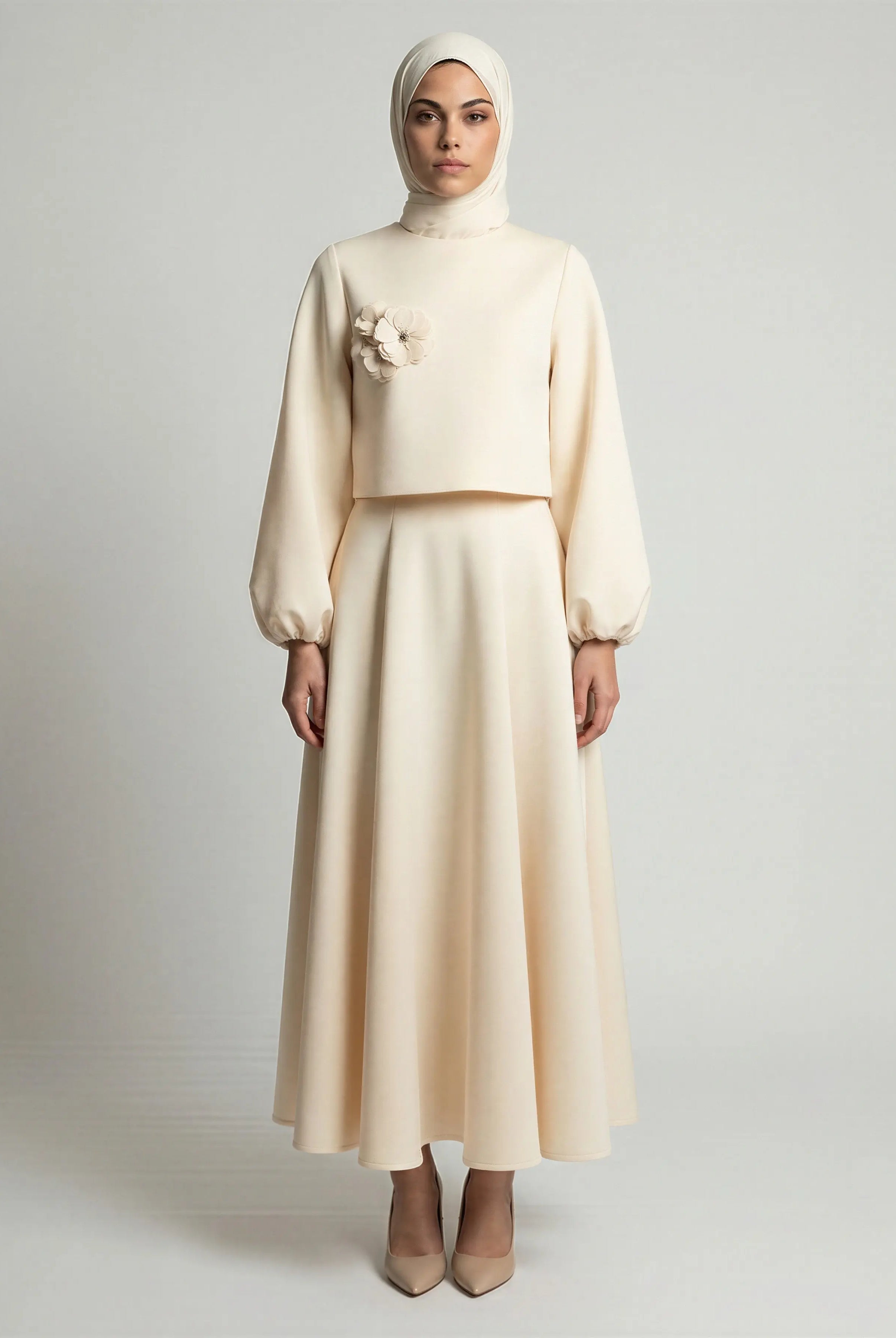 Elegant Lantern Sleeve Top & Skirt Set JILBAYA