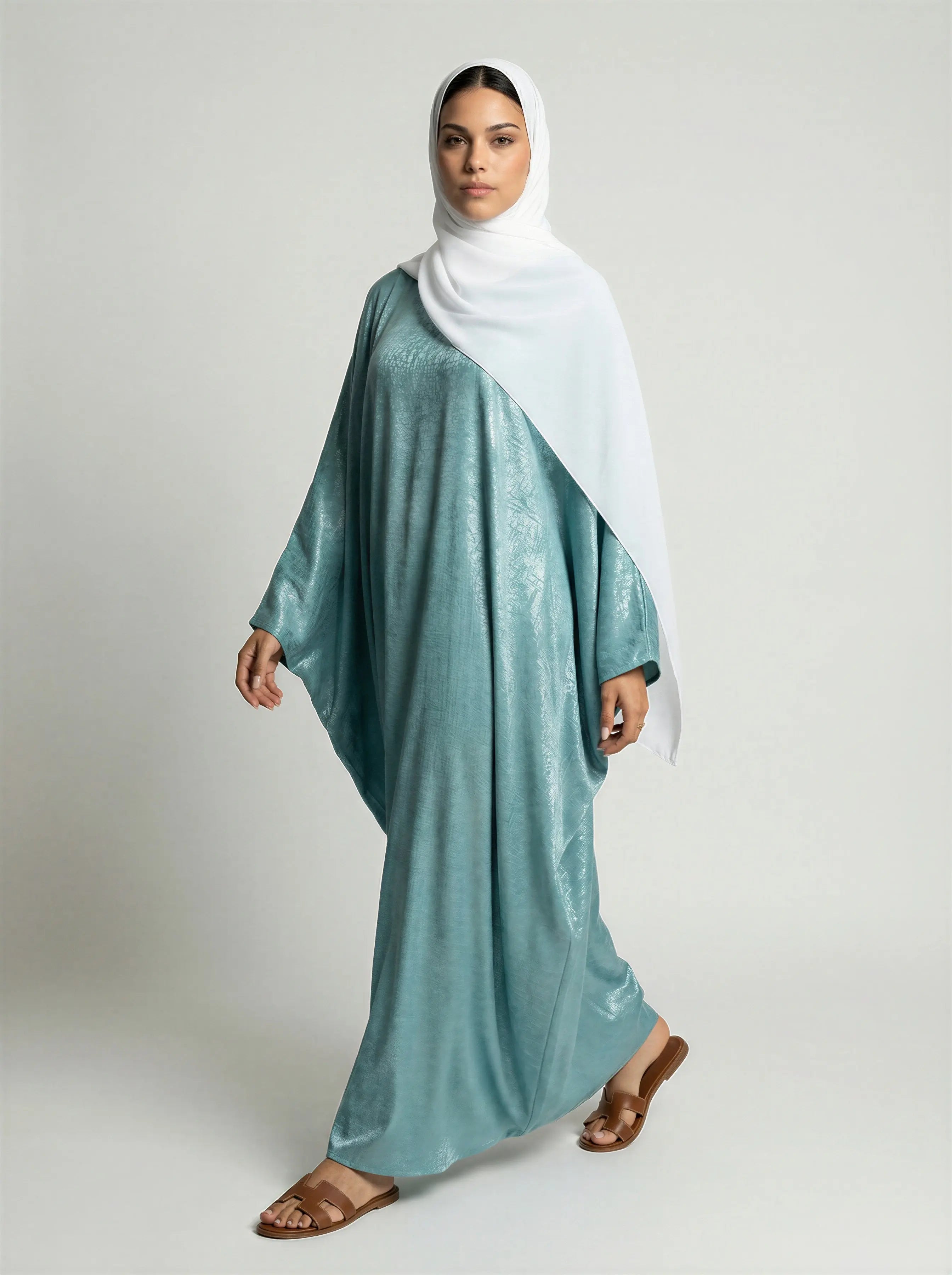 Shiny Modest Kaftan Dress with Tie Belt JILBAYA