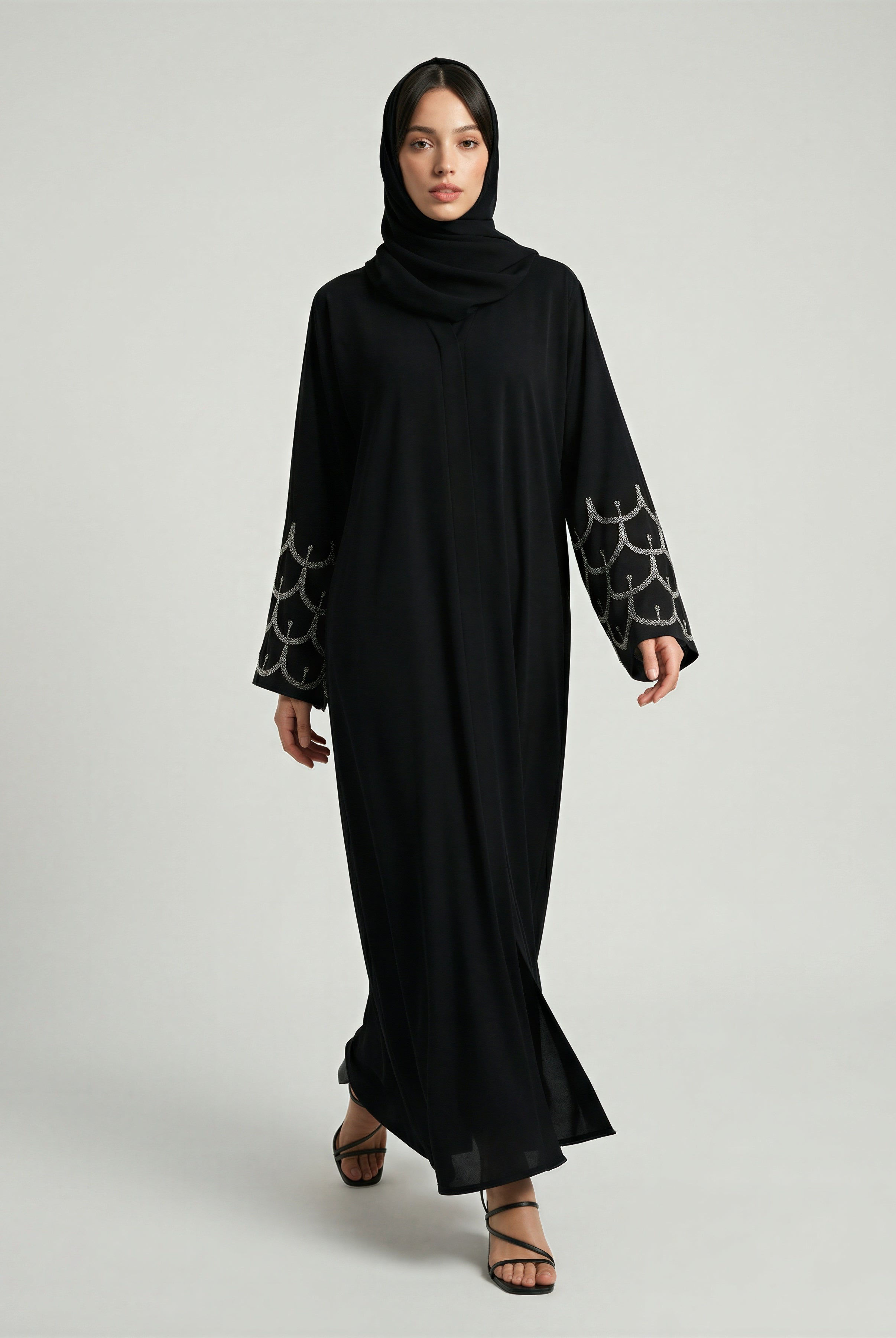 Abaya with Beaded Embroidered Cuffs JILBAYA
