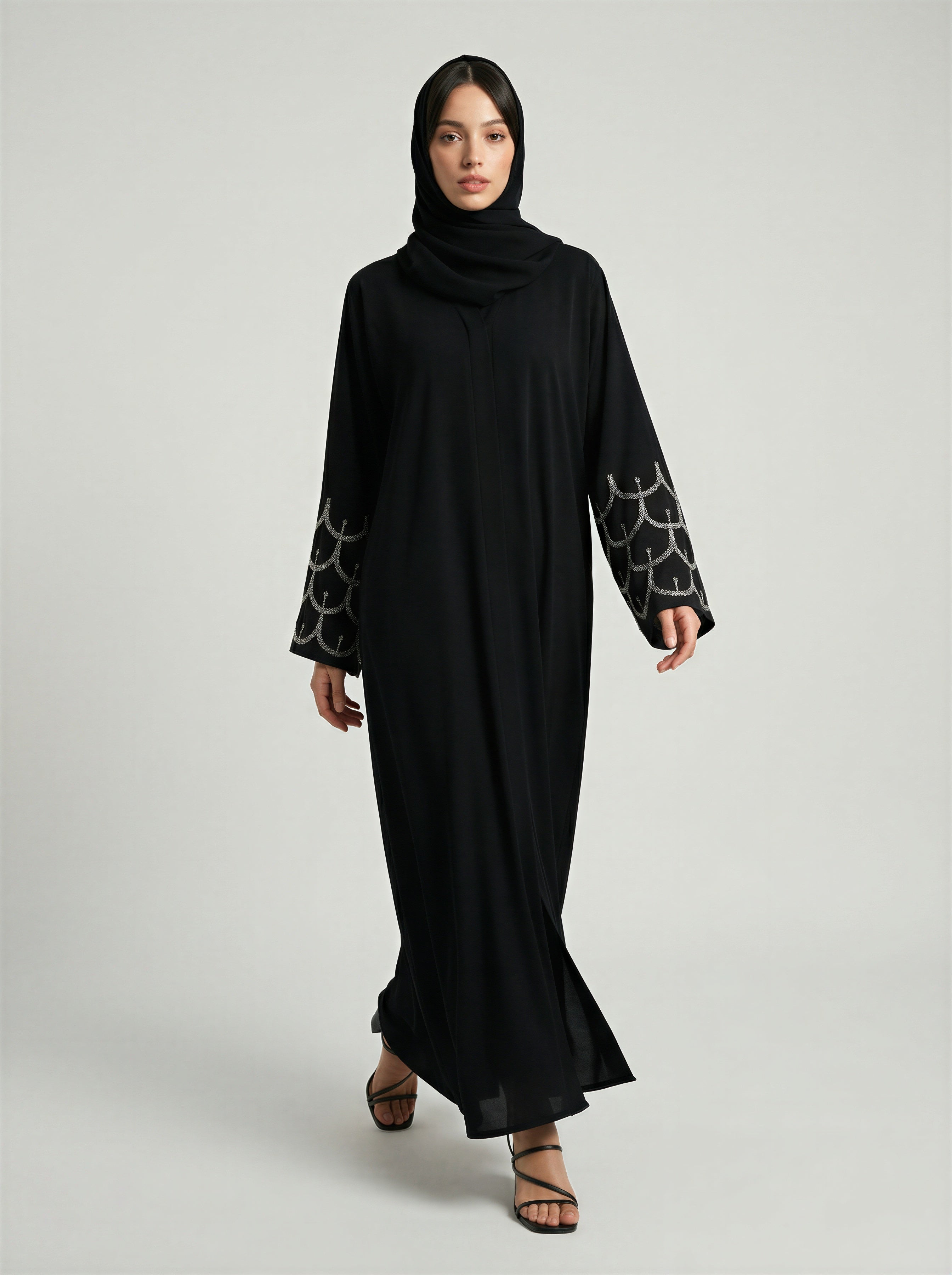 Abaya with Beaded Embroidered Cuffs JILBAYA