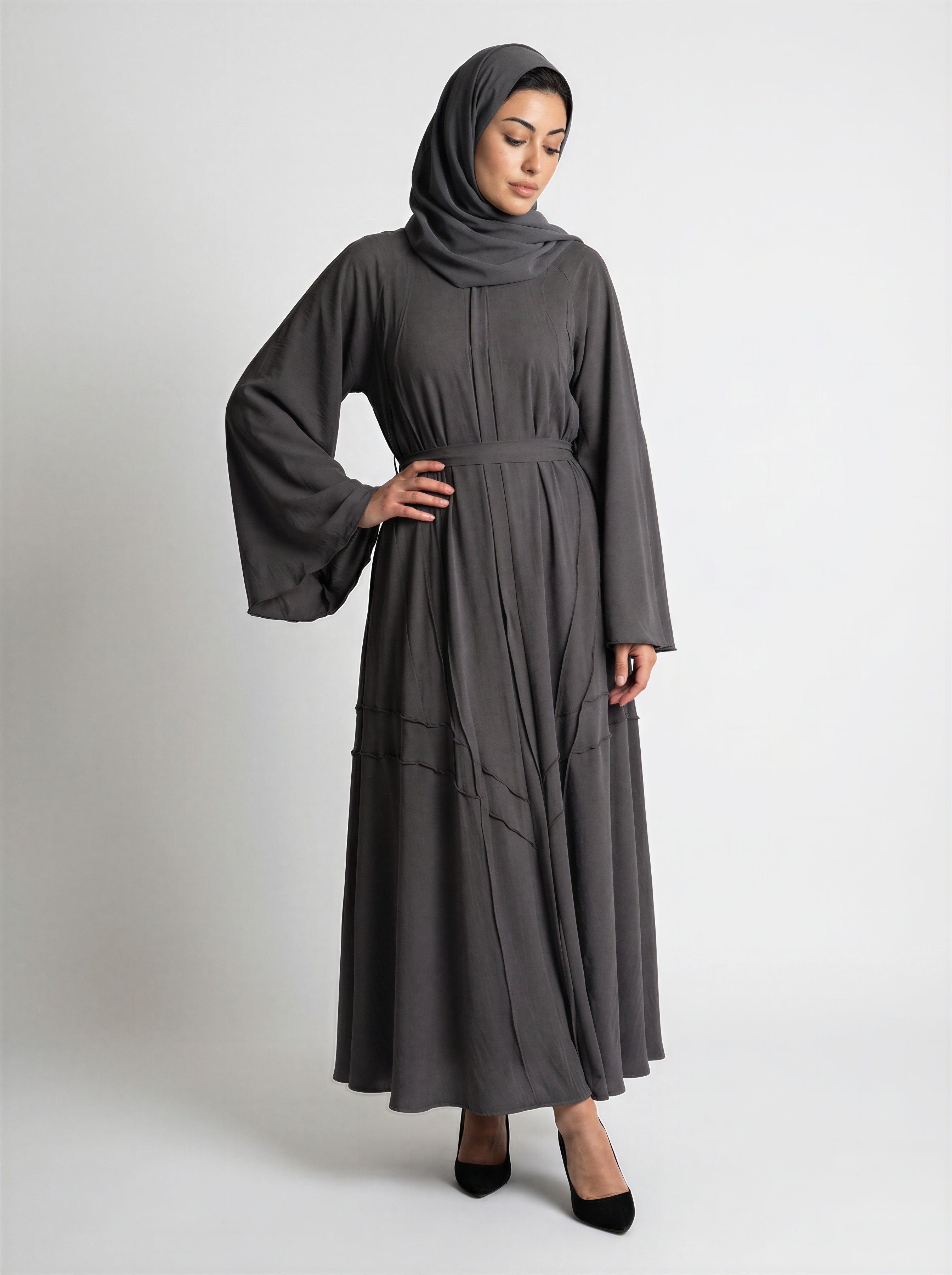 Tie-Waist Bell Sleeve Tiered Abaya JILBAYA