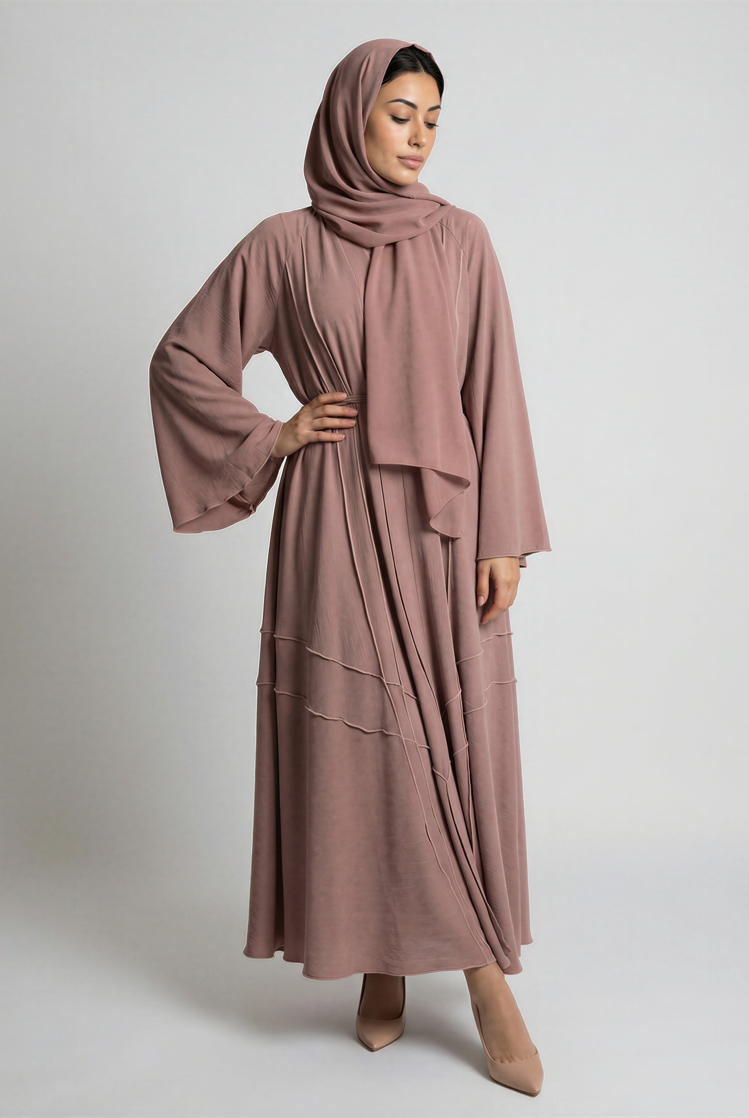 Tie-Waist Bell Sleeve Tiered Abaya JILBAYA