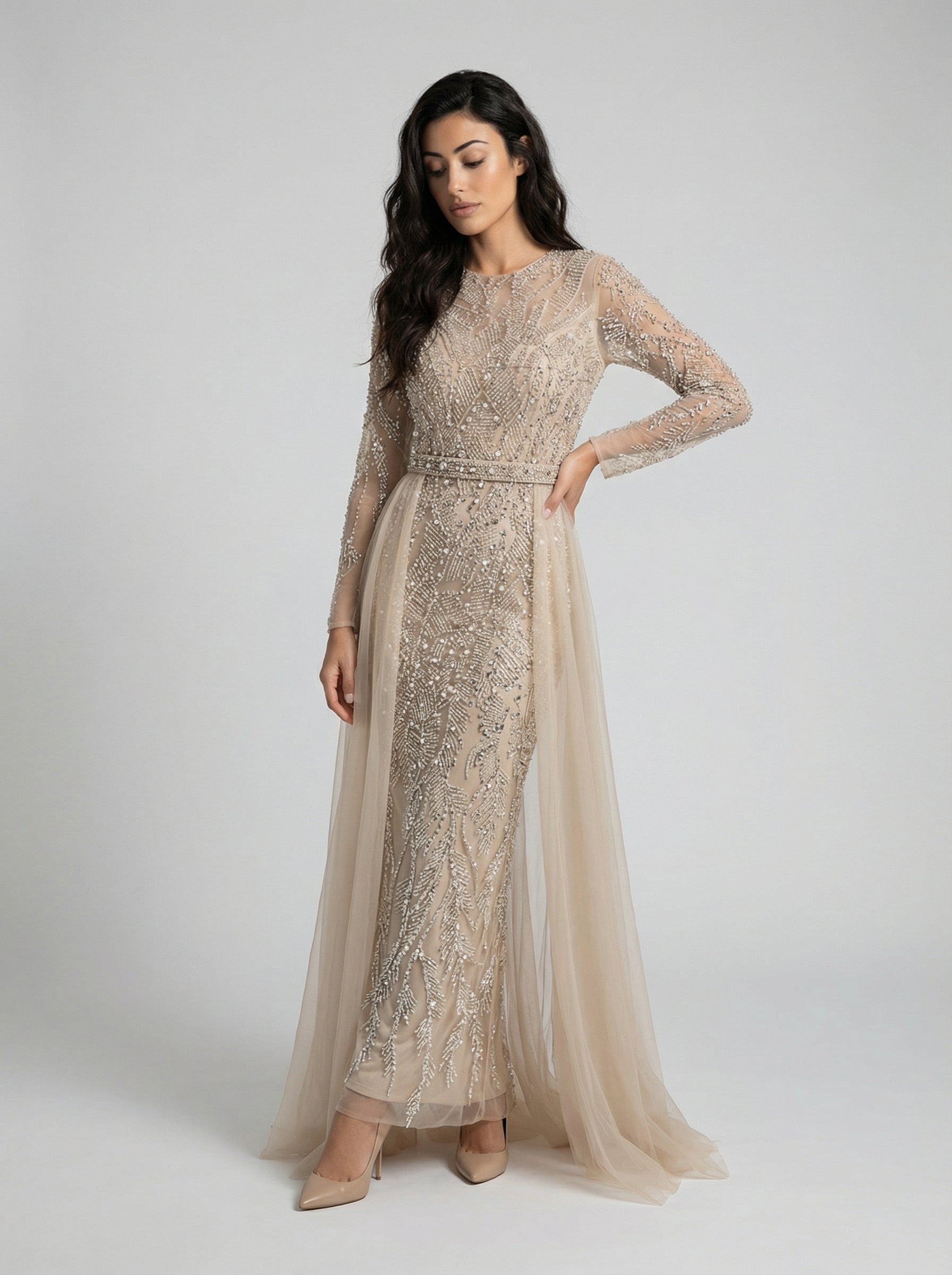 Crystal-Embellished Cape Gown JILBAYA