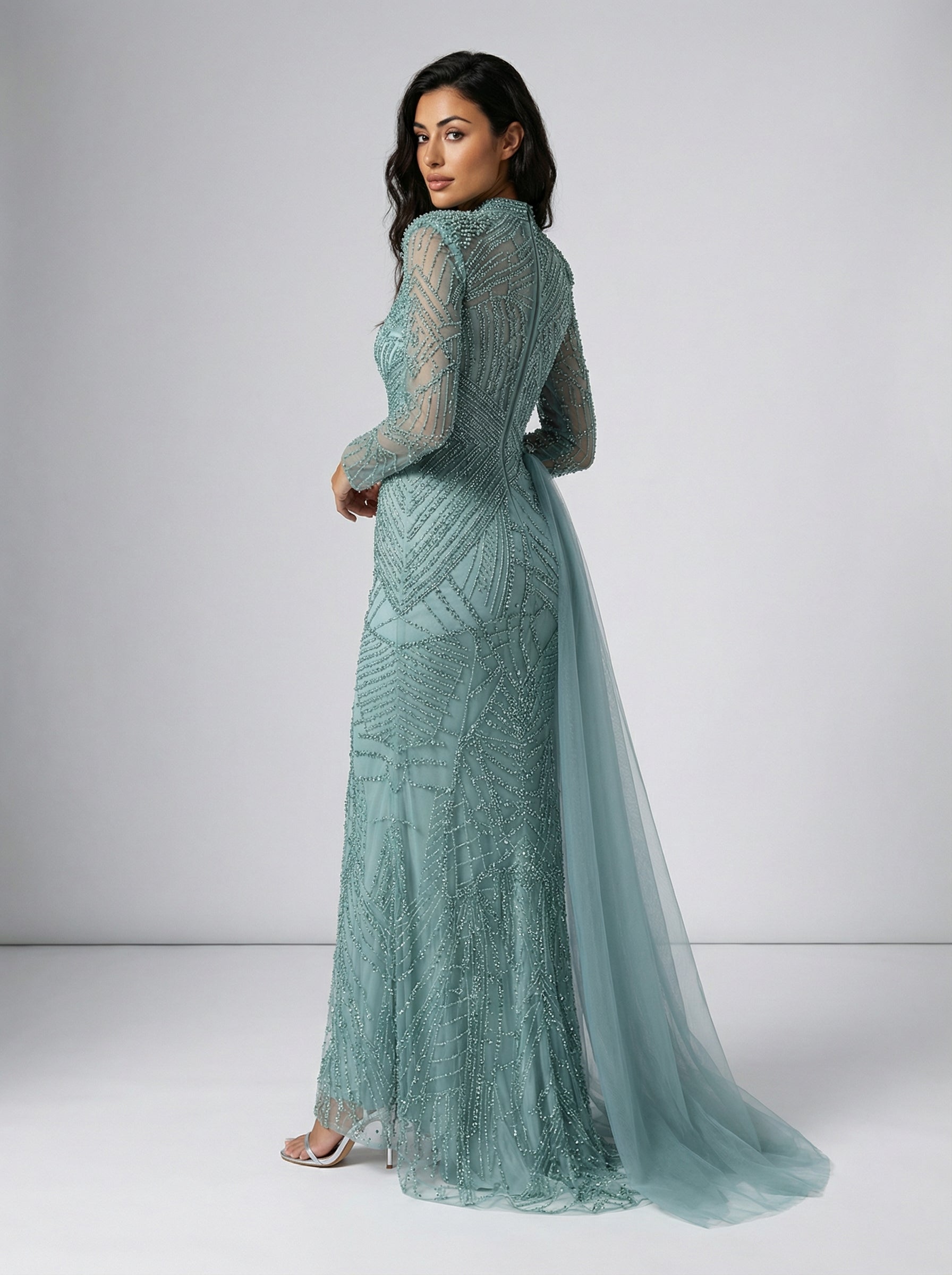 Signature Hand-Beaded High-Neck Drape Gown JILBAYA