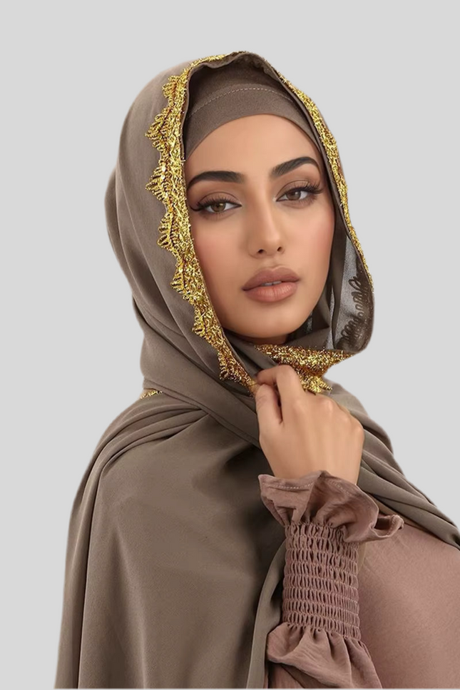 Chiffon Hijab with Gold Lace Edge JILBAYA