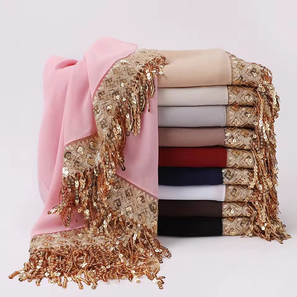 Sequin Tassel Chiffon Hijab JILBAYA