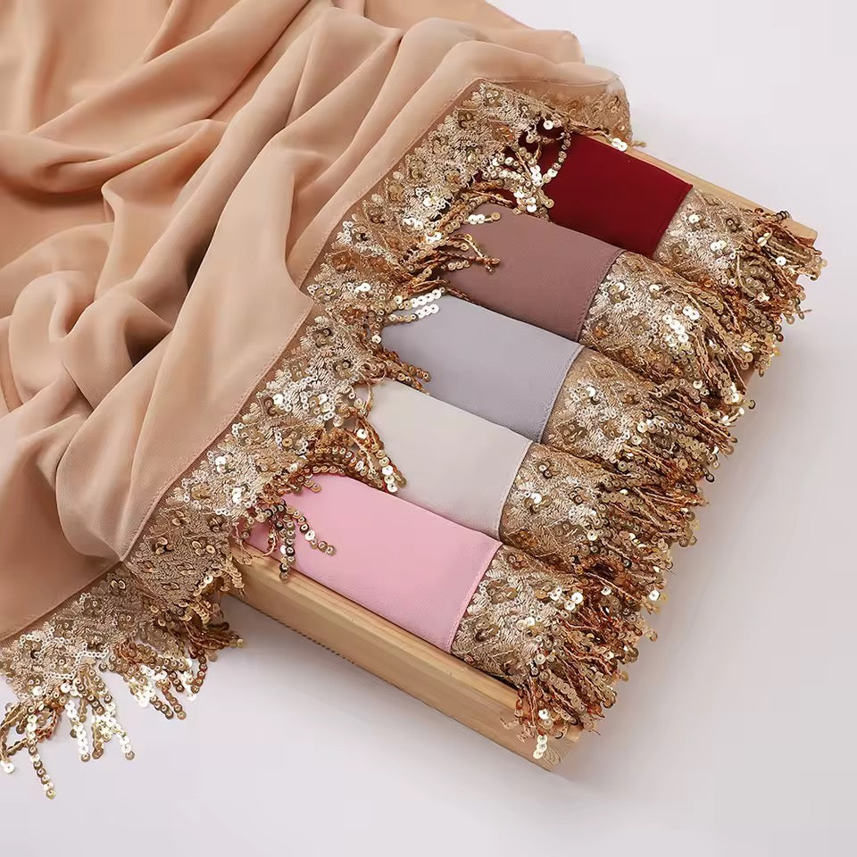 Sequin Tassel Chiffon Hijab JILBAYA