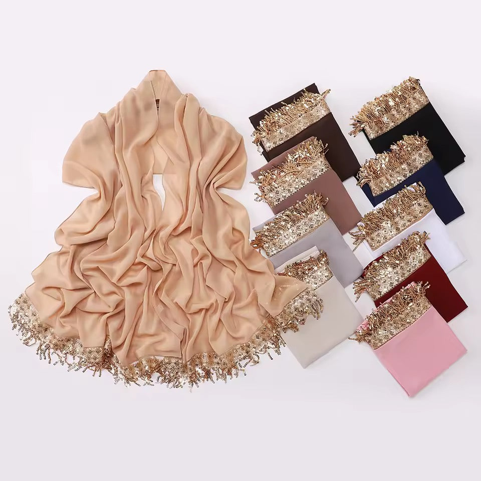 Sequin Tassel Chiffon Hijab JILBAYA
