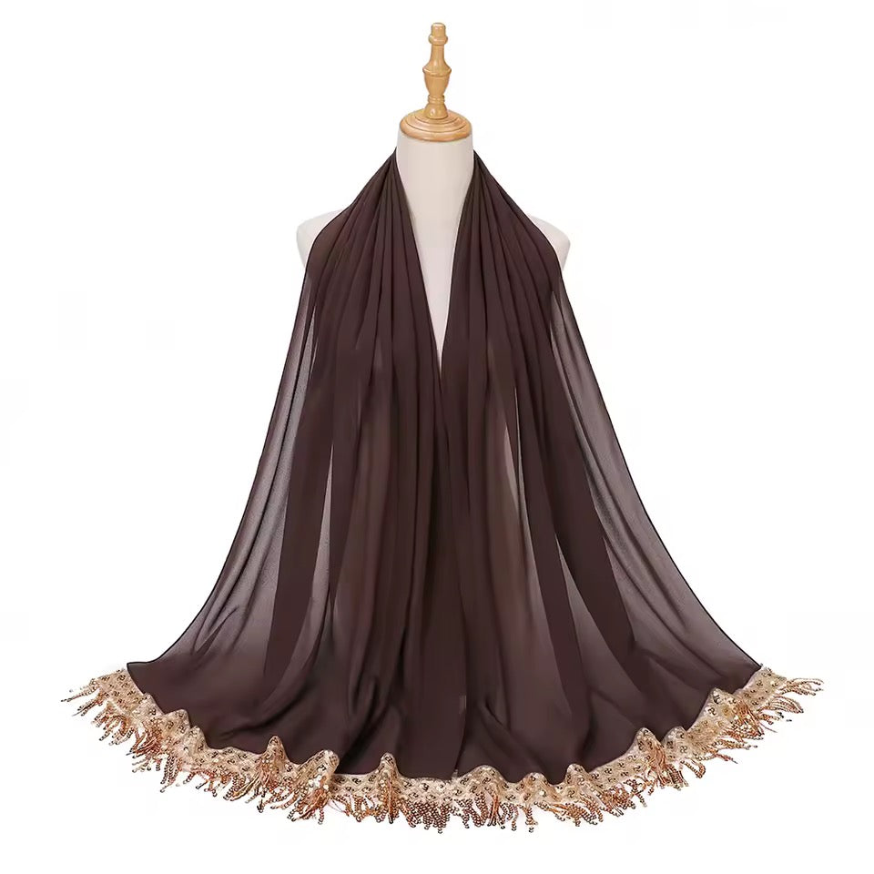 Sequin Tassel Chiffon Hijab JILBAYA