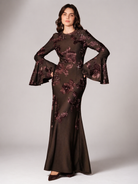 Mocha Embroidered Floral Maxi Dress JILBAYA