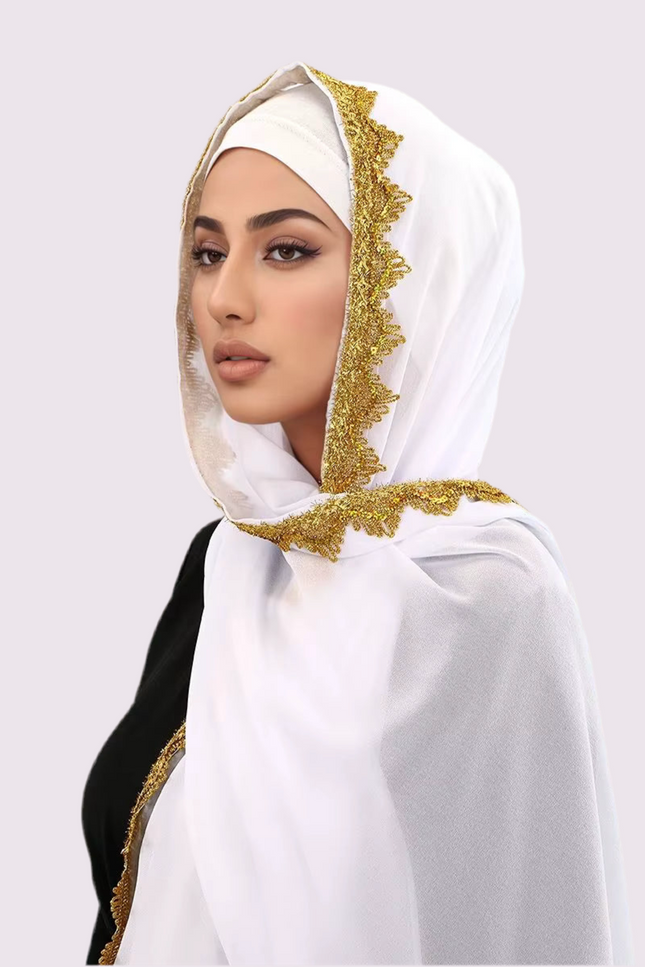 Chiffon Hijab with Gold Lace Edge JILBAYA