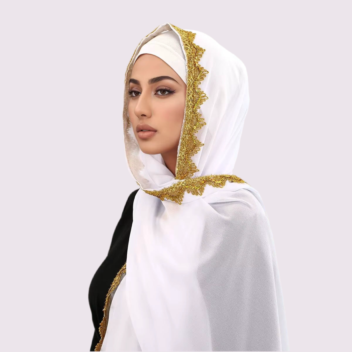 Chiffon Hijab with Gold Lace Edge JILBAYA