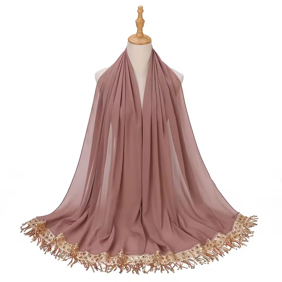 Sequin Tassel Chiffon Hijab JILBAYA