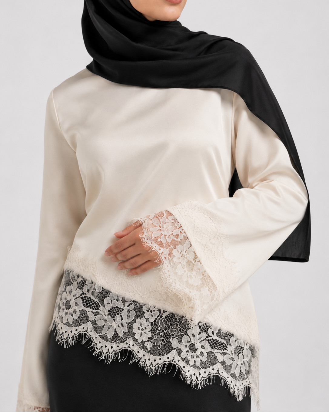 Satin Abaya with Lace Trim JILBAYA
