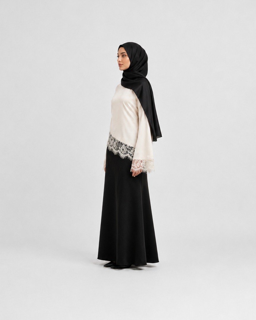 Satin Abaya with Lace Trim JILBAYA