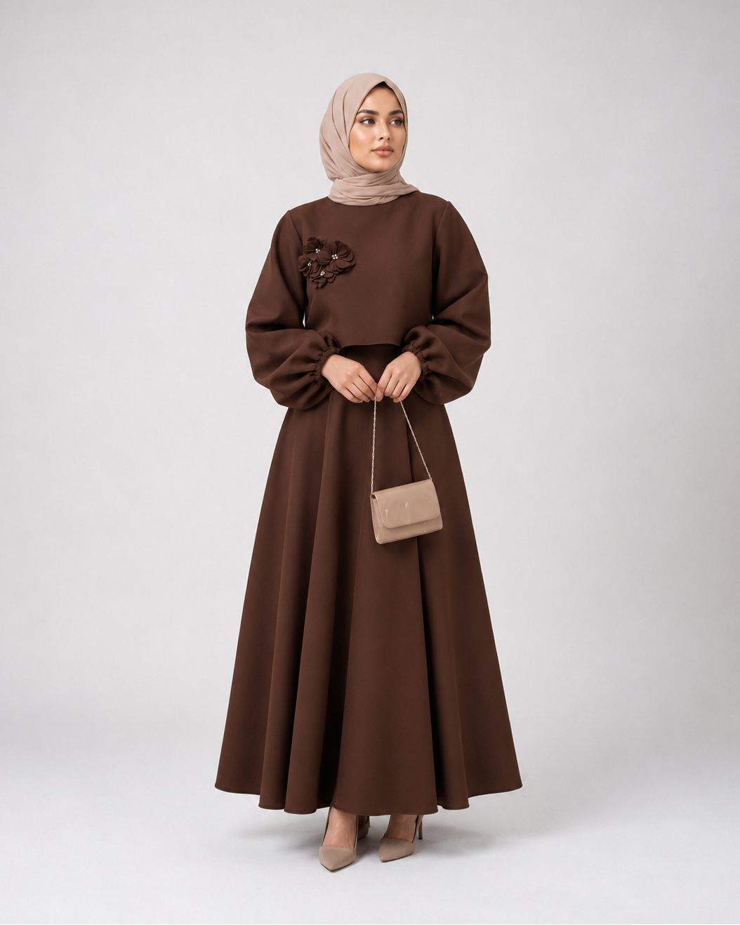 Elegant Lantern Sleeve Top & Skirt Set JILBAYA