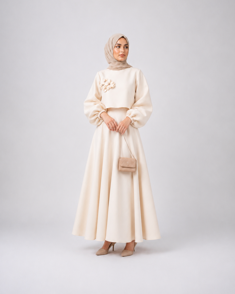 Elegant Lantern Sleeve Top & Skirt Set JILBAYA