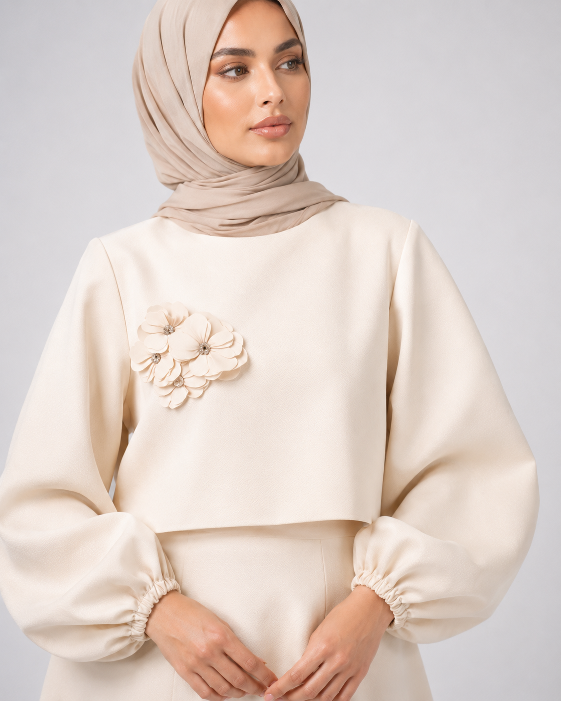 Elegant Lantern Sleeve Top & Skirt Set JILBAYA