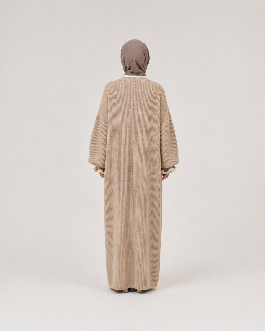 Ribbed Knit Maxi Abaya Dress with Ruffle Cuffs JILBAYA