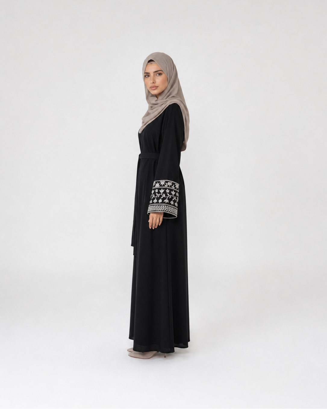 Abaya with Floral Vine Cuff Embroidery JILBAYA