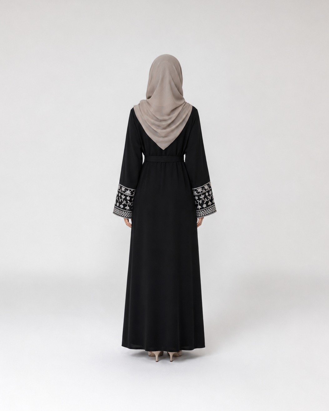 Abaya with Floral Vine Cuff Embroidery JILBAYA