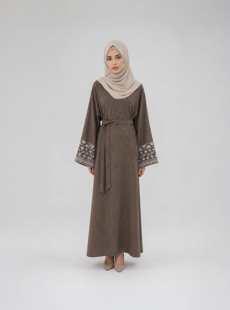 Abaya with Floral Vine Cuff Embroidery JILBAYA