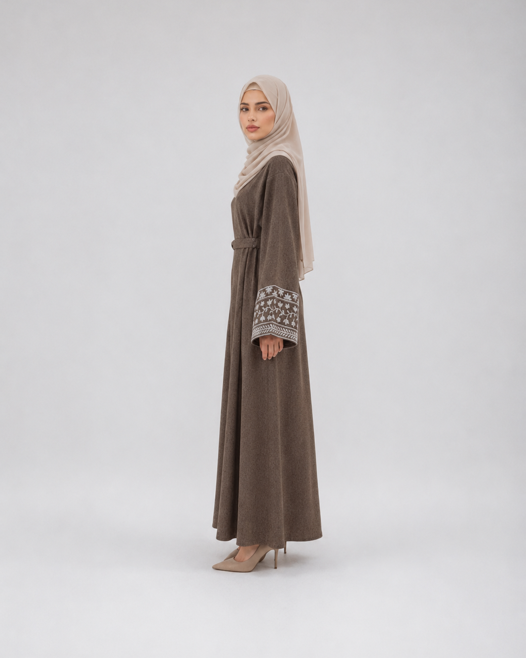 Abaya with Floral Vine Cuff Embroidery JILBAYA