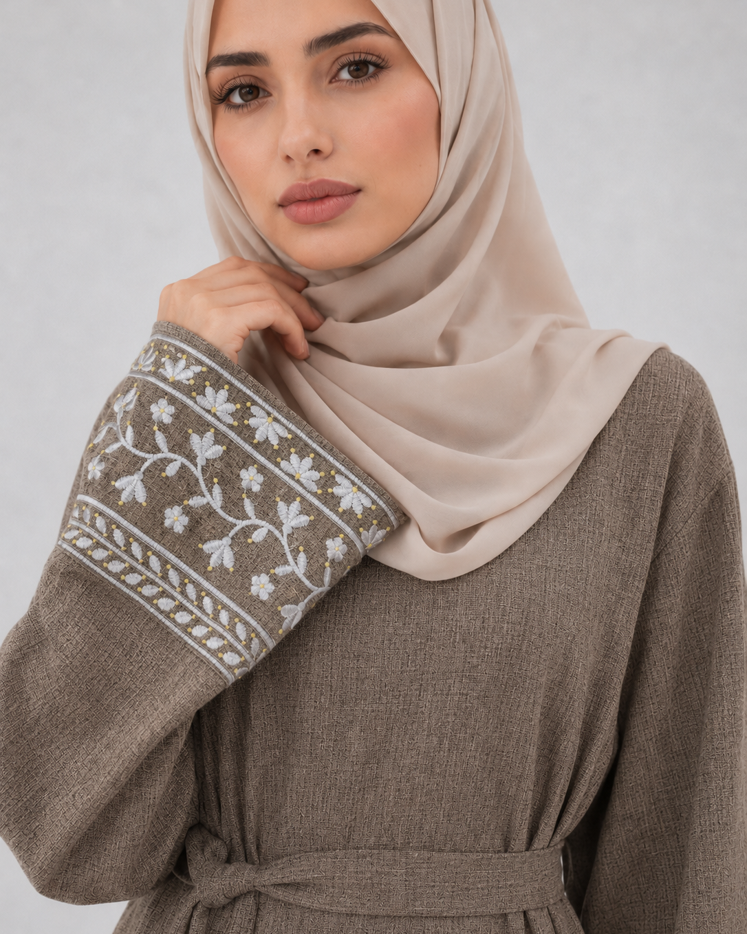 Abaya with Floral Vine Cuff Embroidery JILBAYA