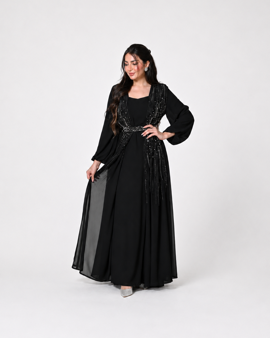 Zareen Pearl Embellished Open Abaya Set JILBAYA