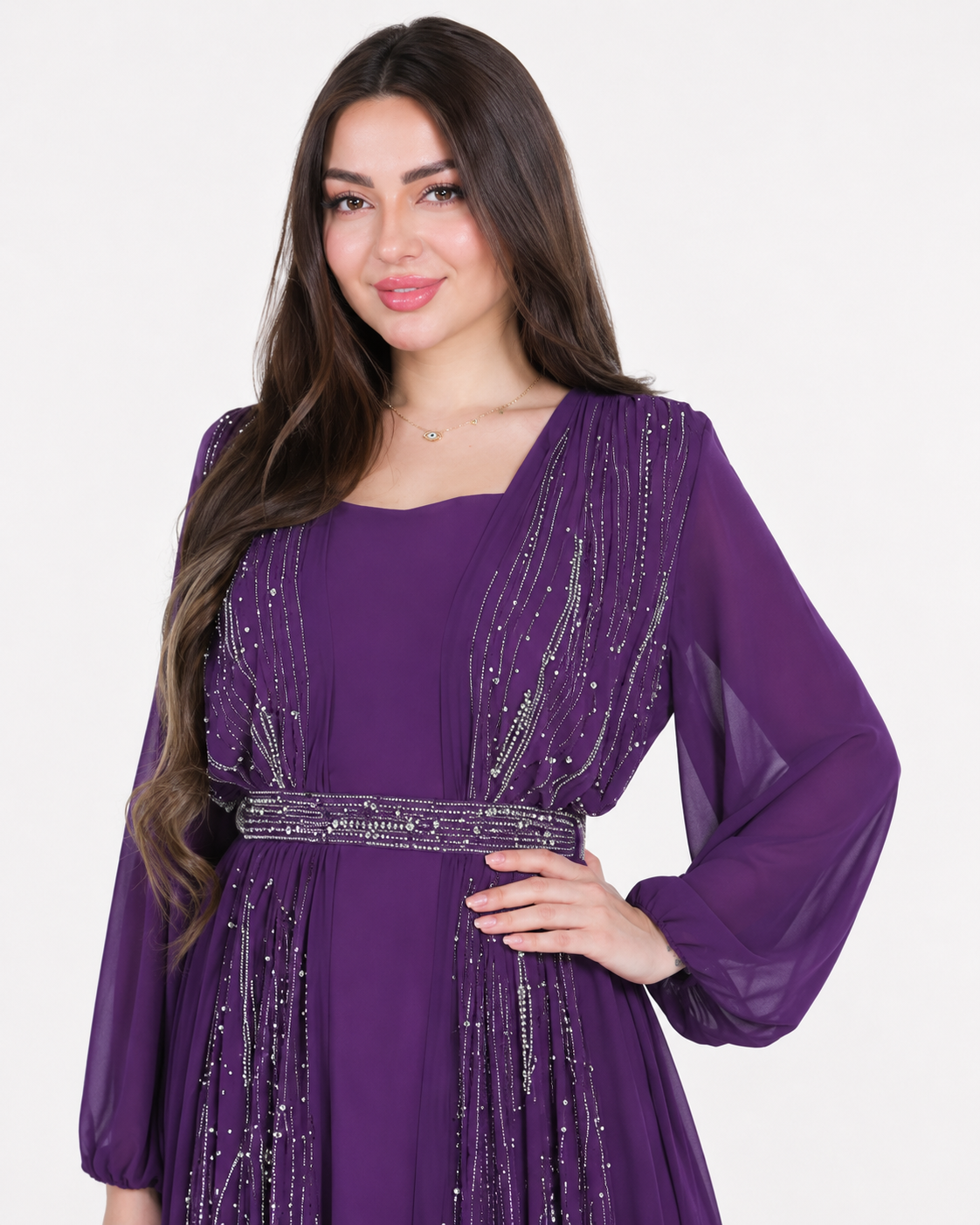 Zareen Pearl Embellished Open Abaya Set JILBAYA