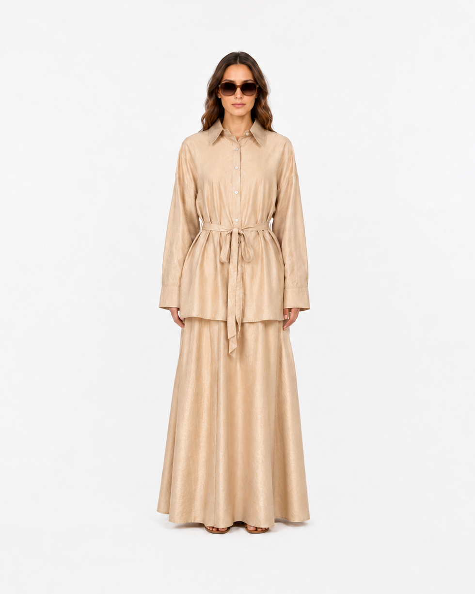 Noura Belted Shirt Co-Ord Set JILBAYA