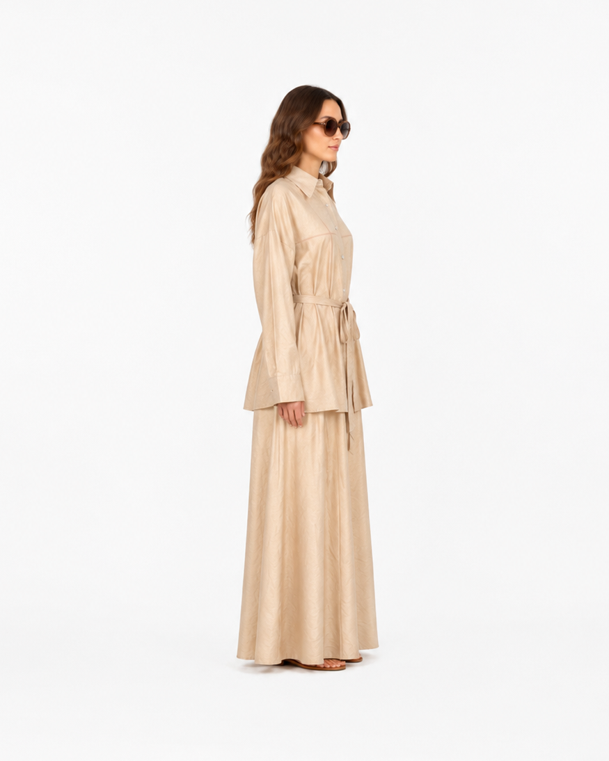 Noura Belted Shirt Co-Ord Set JILBAYA