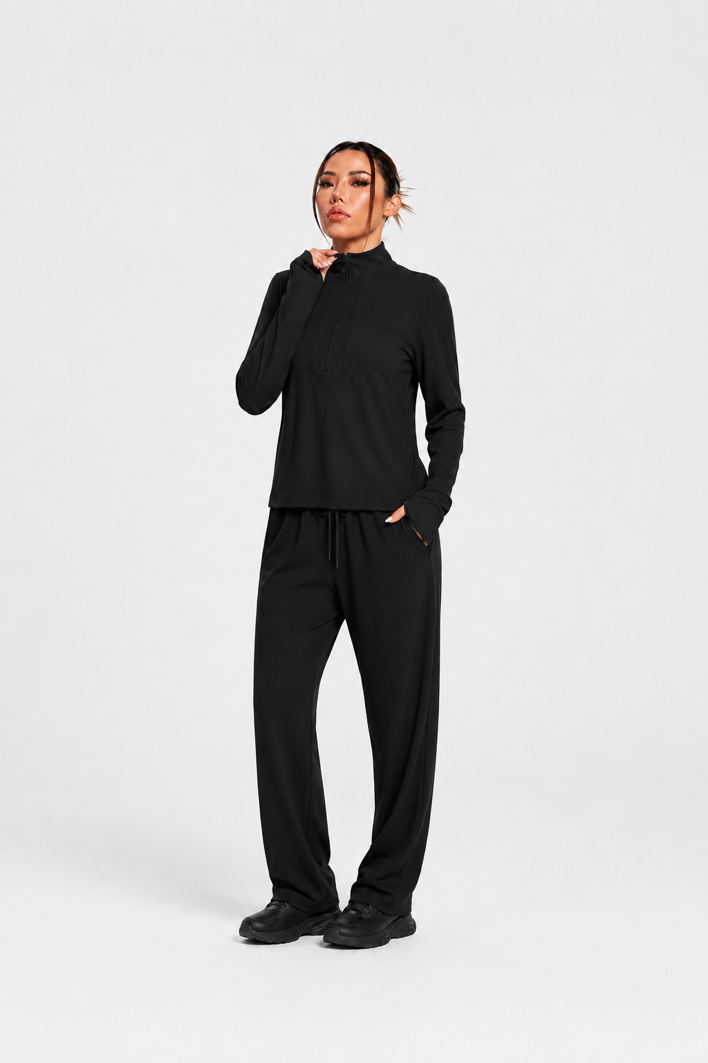 Black Zip-Neck Modest Active Top JILBAYA