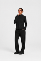 Black Zip-Neck Modest Active Top JILBAYA