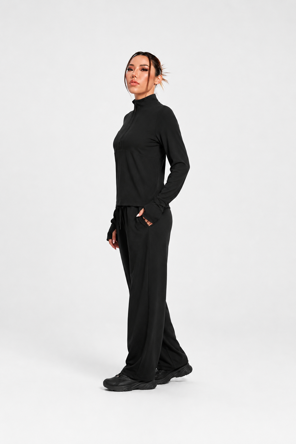 Black Zip-Neck Modest Active Top JILBAYA