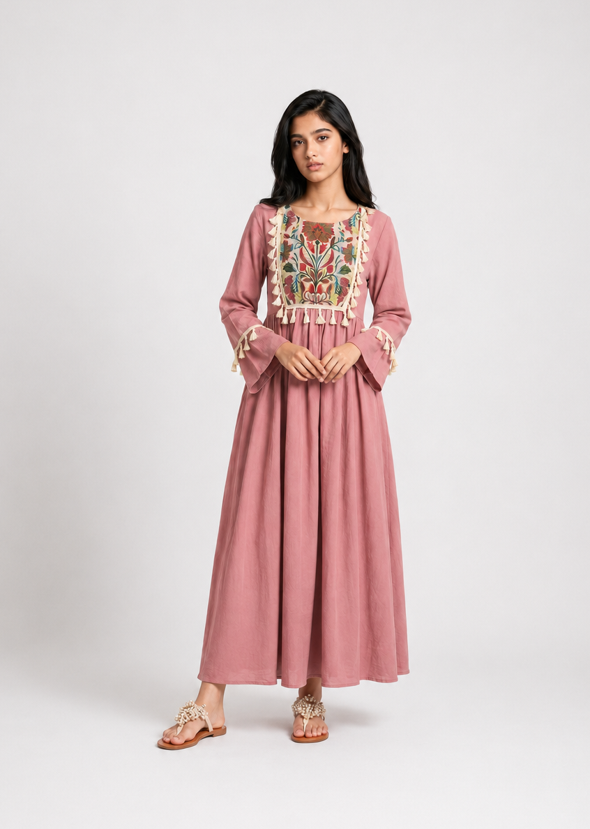 Dusty Rose Tassel Embroidered Girls & Teens Abaya JILBAYA