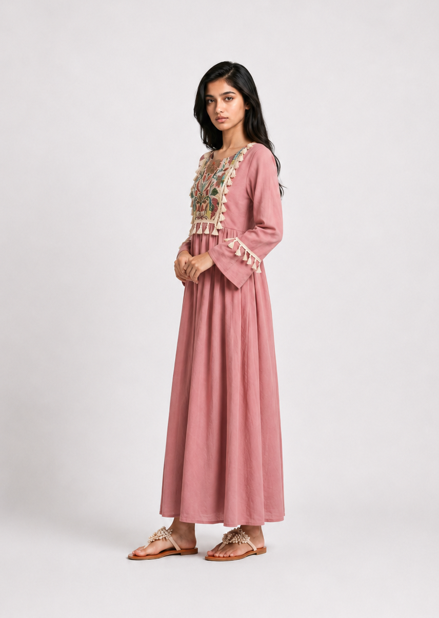 Dusty Rose Tassel Embroidered Girls & Teens Abaya JILBAYA