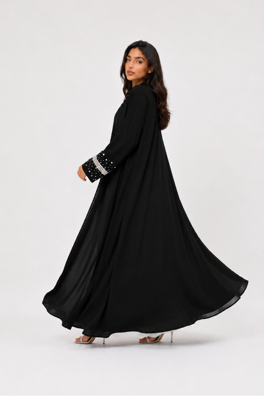 Safa Pearl Embellished Abaya with Matching Scarf JILBAYA