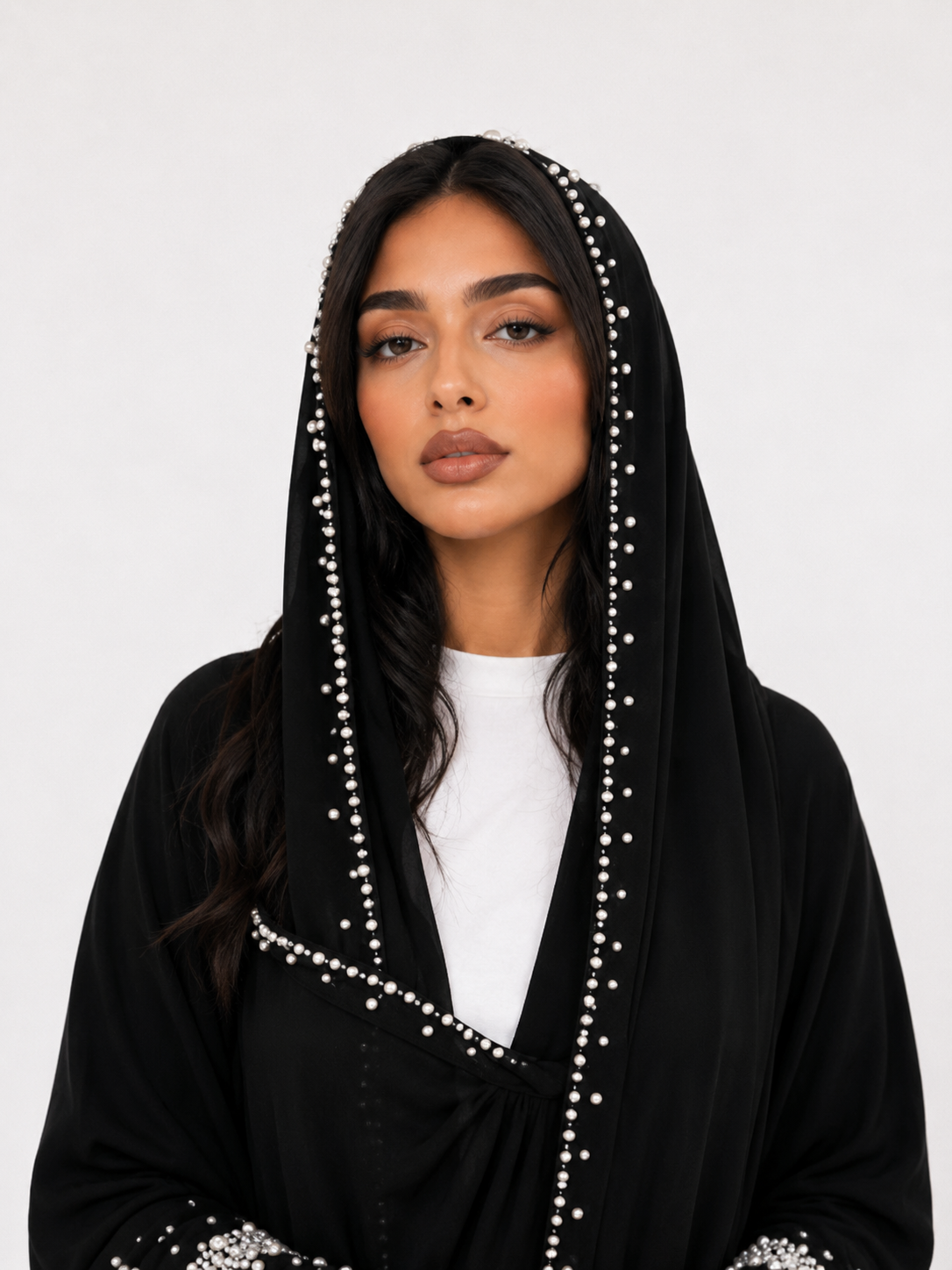 Safa Pearl Embellished Abaya with Matching Scarf JILBAYA