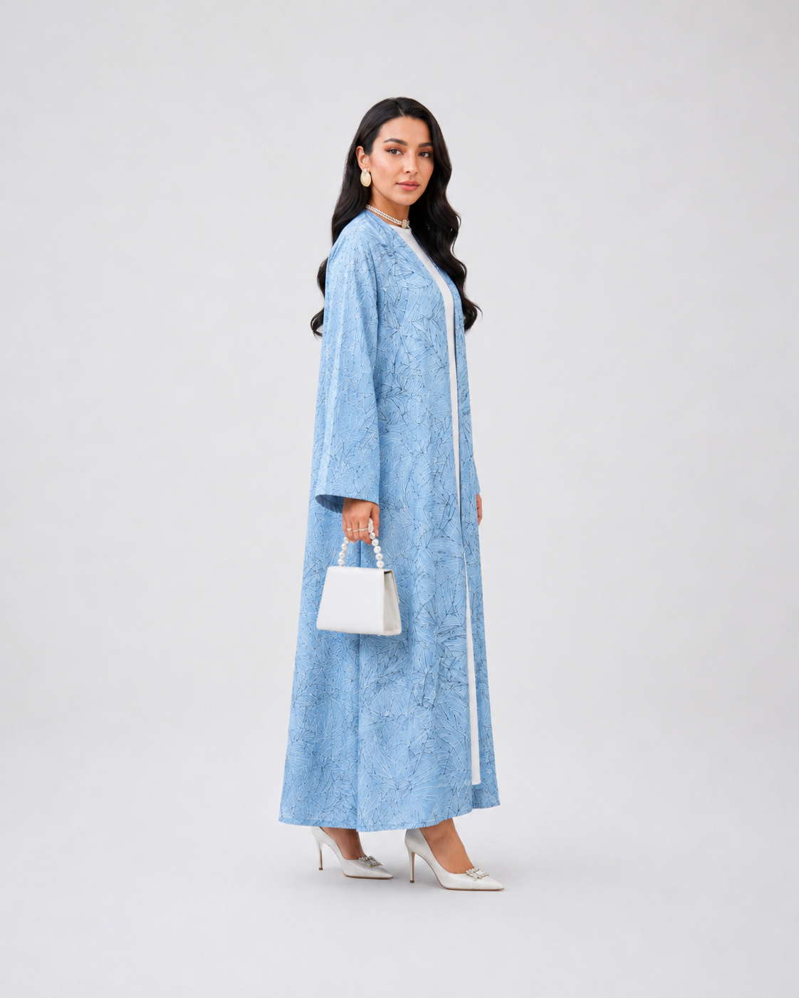 Sky Blue Jacquard Abaya JILBAYA
